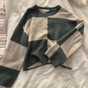 Z Supply Two-Tone Block Sweater in Green and Cream